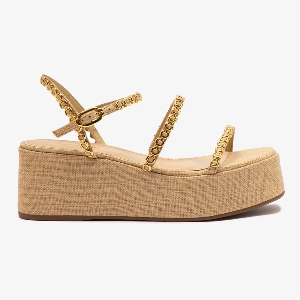 LARROUDÉ Gio Milanina Flatform Sandal In Beige Raffia - NWT